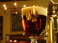 Close-up of a glass of Gouden Carolus